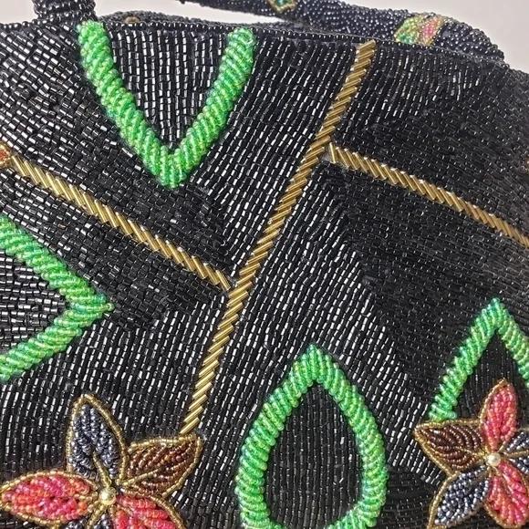 Vintage Glass Beaded Floral Handbag Purse - Picture 5 of 16